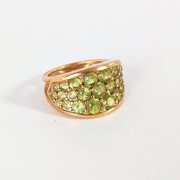 Vintage 925 Silver Ring Peridot Crystal Stone Cluster Gold Plated Size 7 Signed